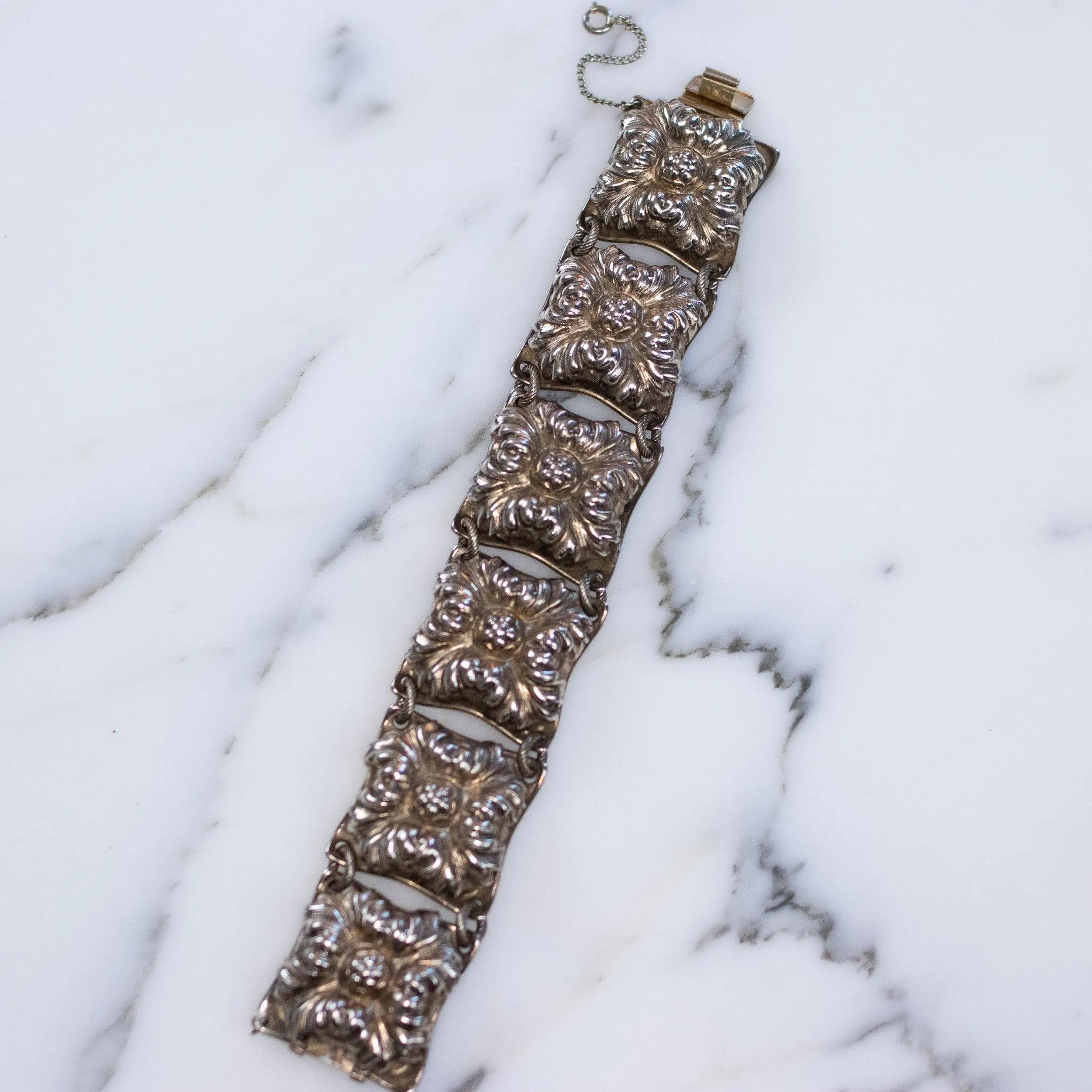 Vintage Napier Repousse Square Panel Link Bracelet
