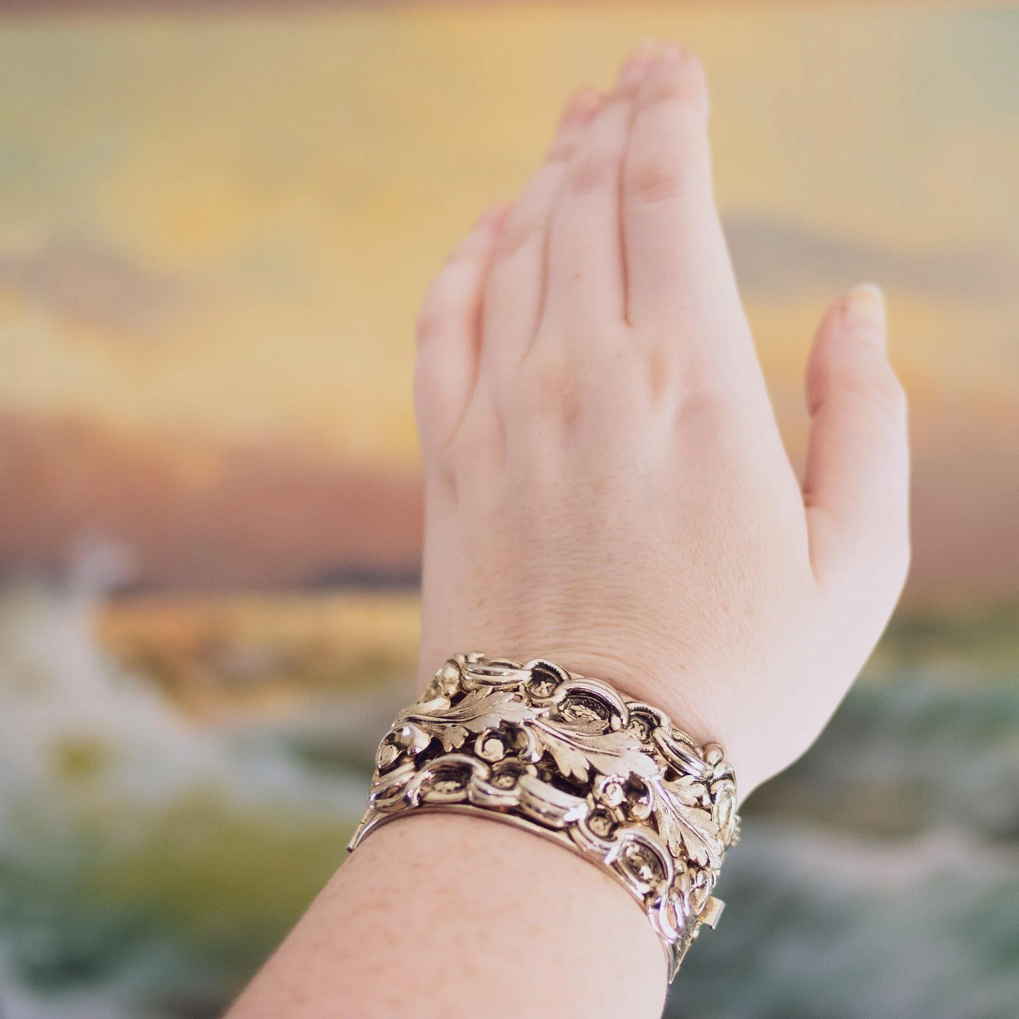 Vintage Napier Repousse Square Panel Link Bracelet