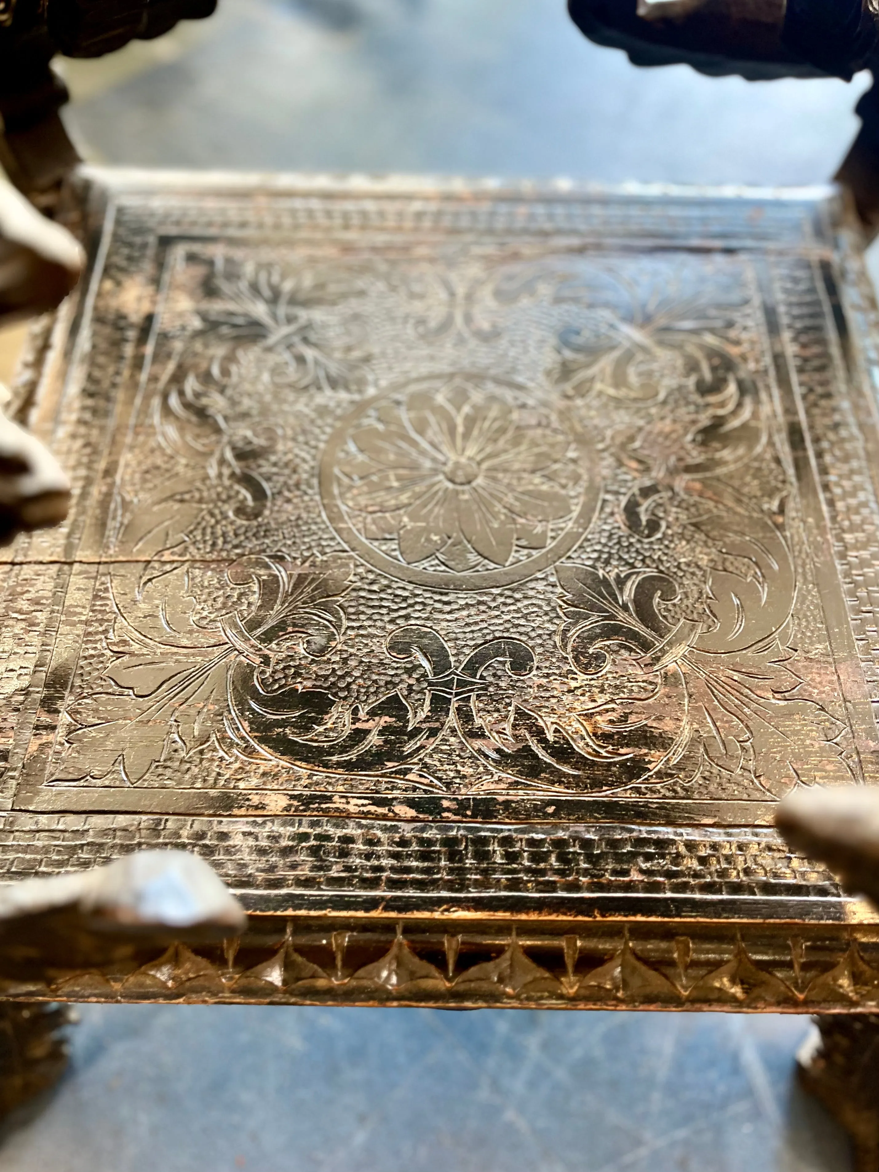 Vintage Ornate Wood Carved Dragon Table