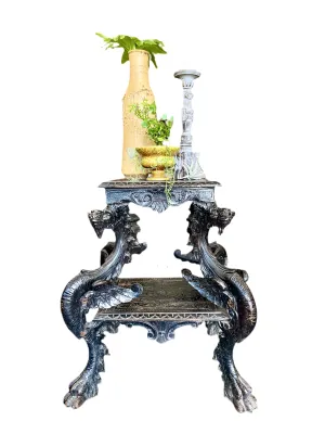 Vintage Ornate Wood Carved Dragon Table