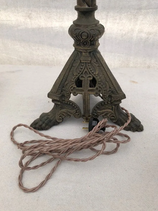 Vintage Pair of Altar Church Gothic Catholic Candle Stick Holder Lamps
