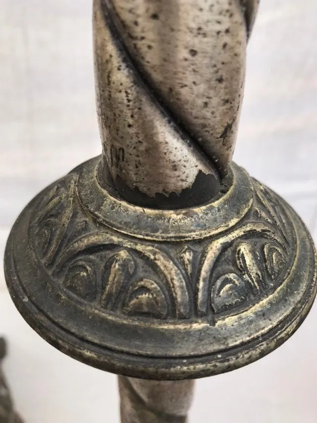 Vintage Pair of Altar Church Gothic Catholic Candle Stick Holder Lamps
