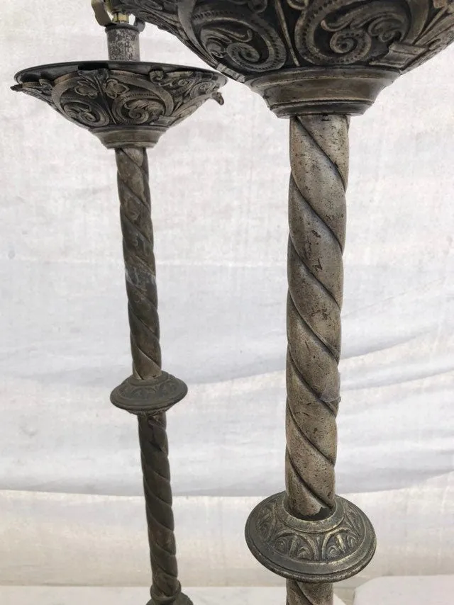 Vintage Pair of Altar Church Gothic Catholic Candle Stick Holder Lamps