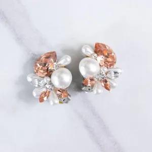 Vintage Pearl and Pink Rhinestone Statement Earrings