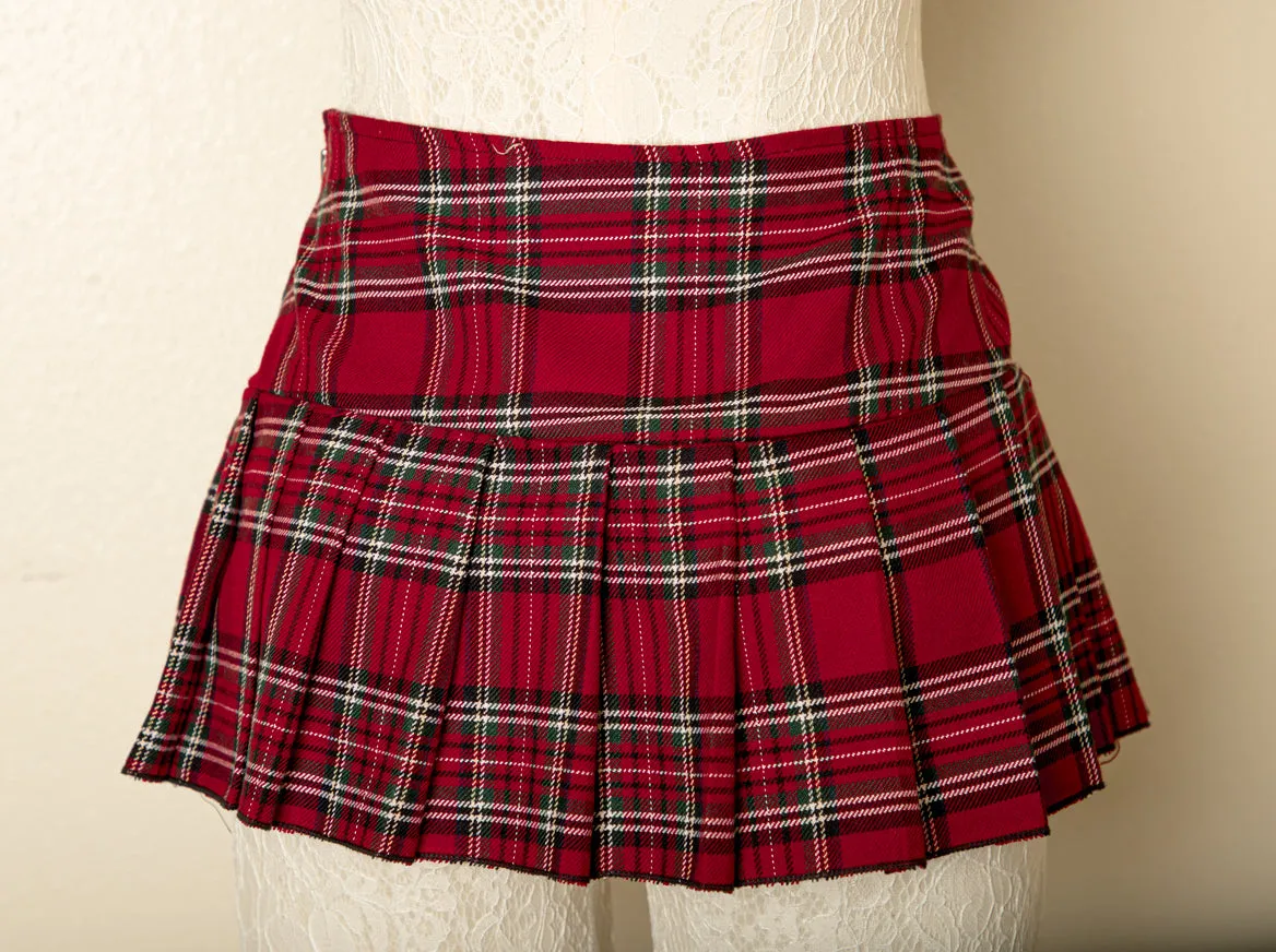 Vintage - Pleated Red Plaid Mini Skirt Clubwear Punk Gothic Rave School Girl Clubbing Large