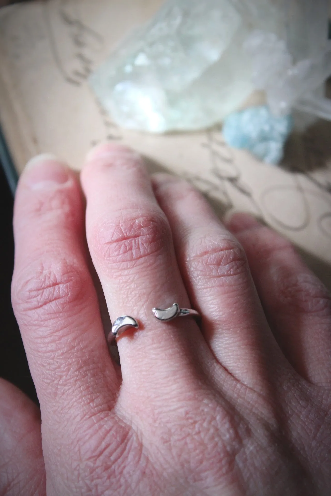Vintage Silver Double Crescent Moon Ring.