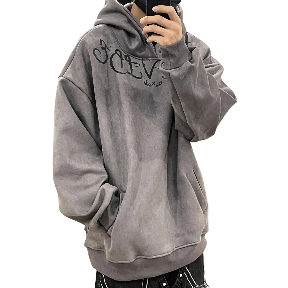 Vintage Solid Suede Hoodie