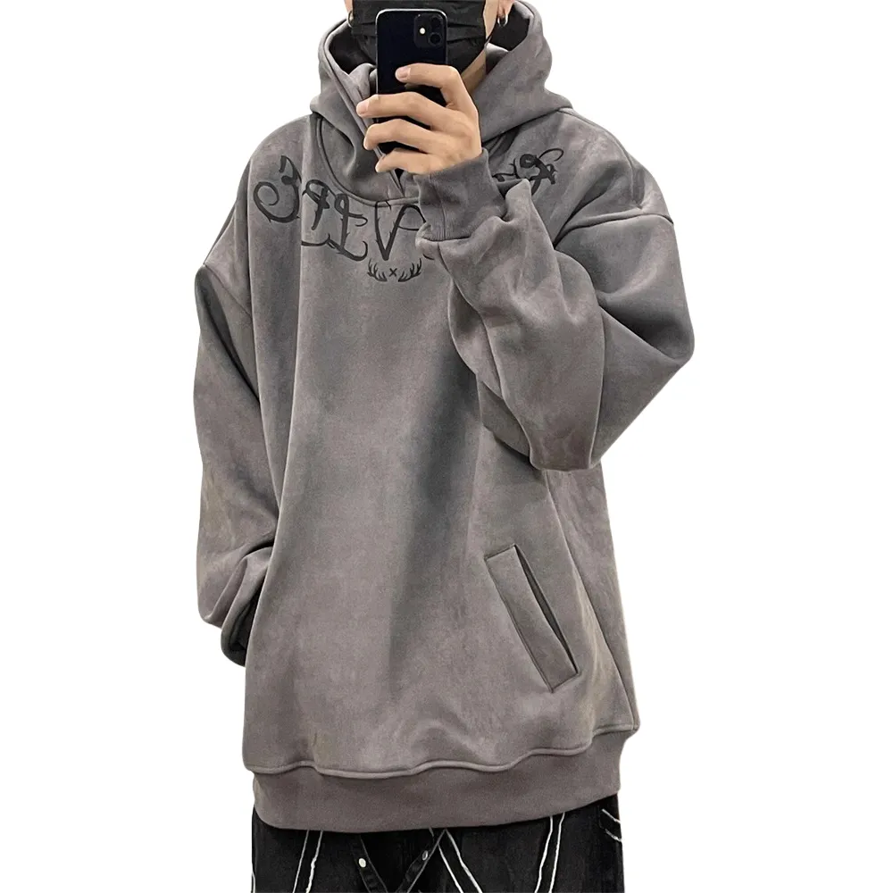 Vintage Solid Suede Hoodie