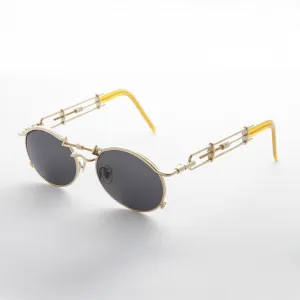 Vintage Steampunk Sunglass with Oval Lens and Intricate Temple Design - Cyrus
