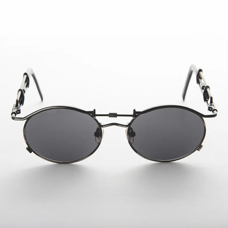 Vintage Steampunk Sunglass with Oval Lens and Intricate Temple Design - Cyrus