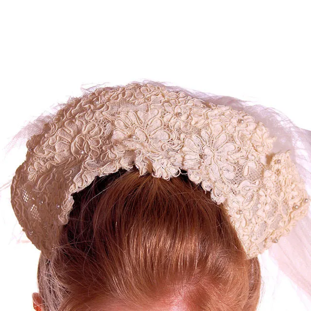Vintage Wedding Veil Lace Headpiece 1950's 100"