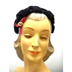 Vintage Womens Cocktail Hat Deep Eggplant Silk Velvet Skull Cap 1950S