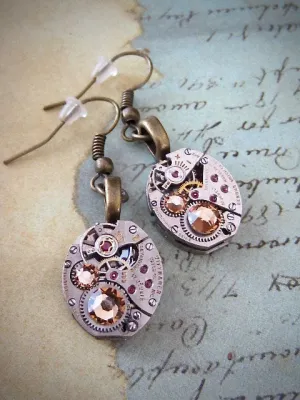 Watch movement Earrings - Steampunk ear gear - Gold - Steampunk Earrings - Repurposed art