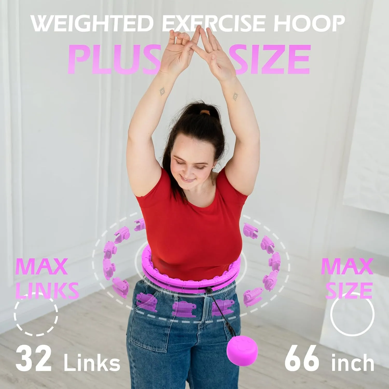 Weighted Hula Circle with 32 Links(66 Inch), Sweet Weight Ball, for Adults Weight Loss