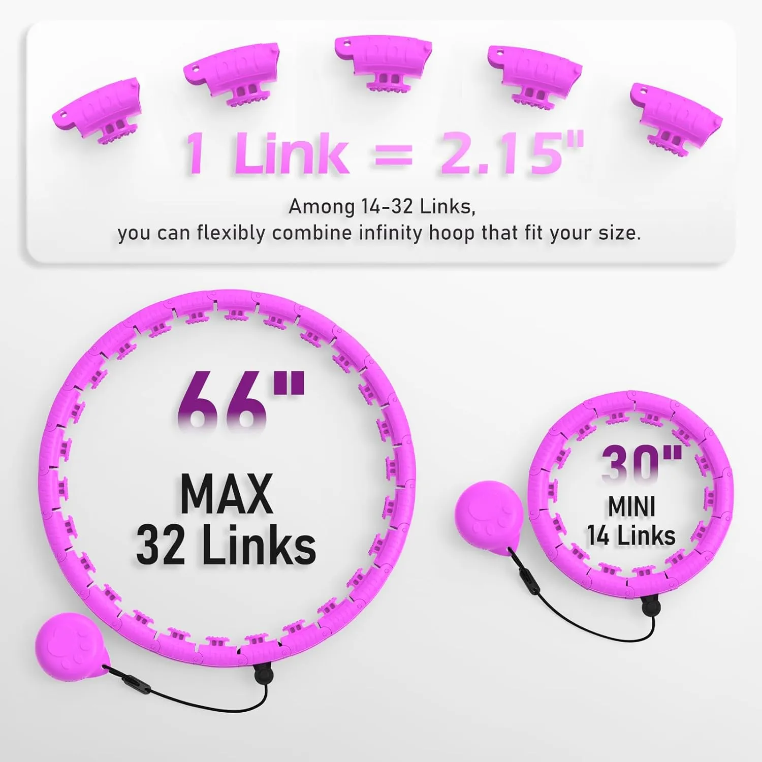 Weighted Hula Circle with 32 Links(66 Inch), Sweet Weight Ball, for Adults Weight Loss