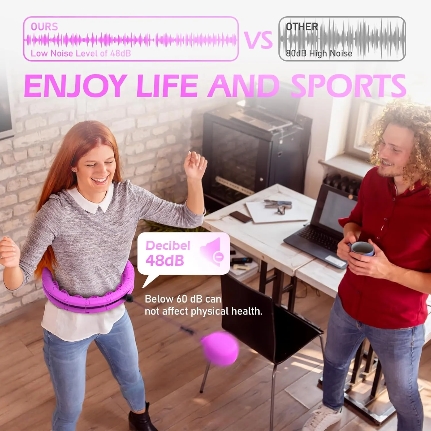 Weighted Hula Circle with 32 Links(66 Inch), Sweet Weight Ball, for Adults Weight Loss
