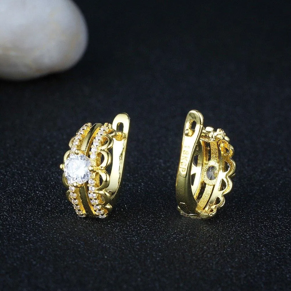 White Cubic Zirconia Gold Color Hoop Earring Fashion Party Jewelry Earrings For Women Gift For Her