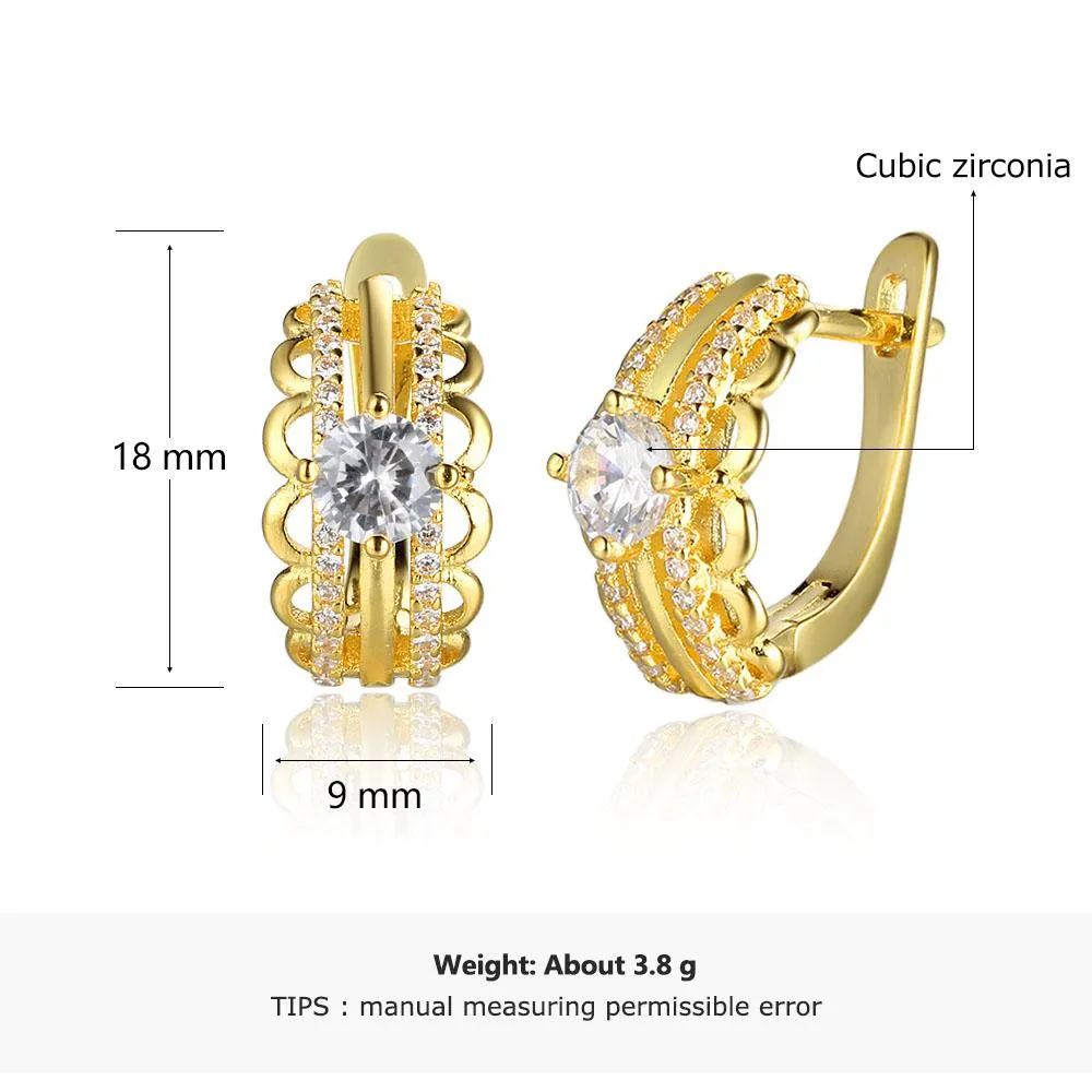 White Cubic Zirconia Gold Color Hoop Earring Fashion Party Jewelry Earrings For Women Gift For Her