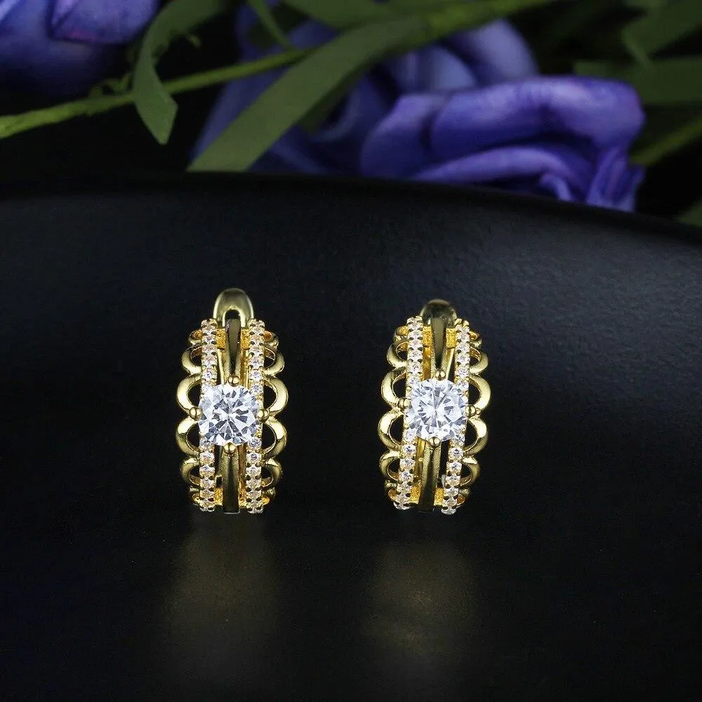 White Cubic Zirconia Gold Color Hoop Earring Fashion Party Jewelry Earrings For Women Gift For Her