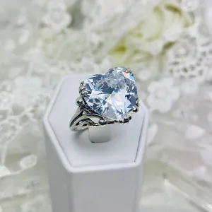 White CZ Heart Ring, Art Deco Jewelry #D213