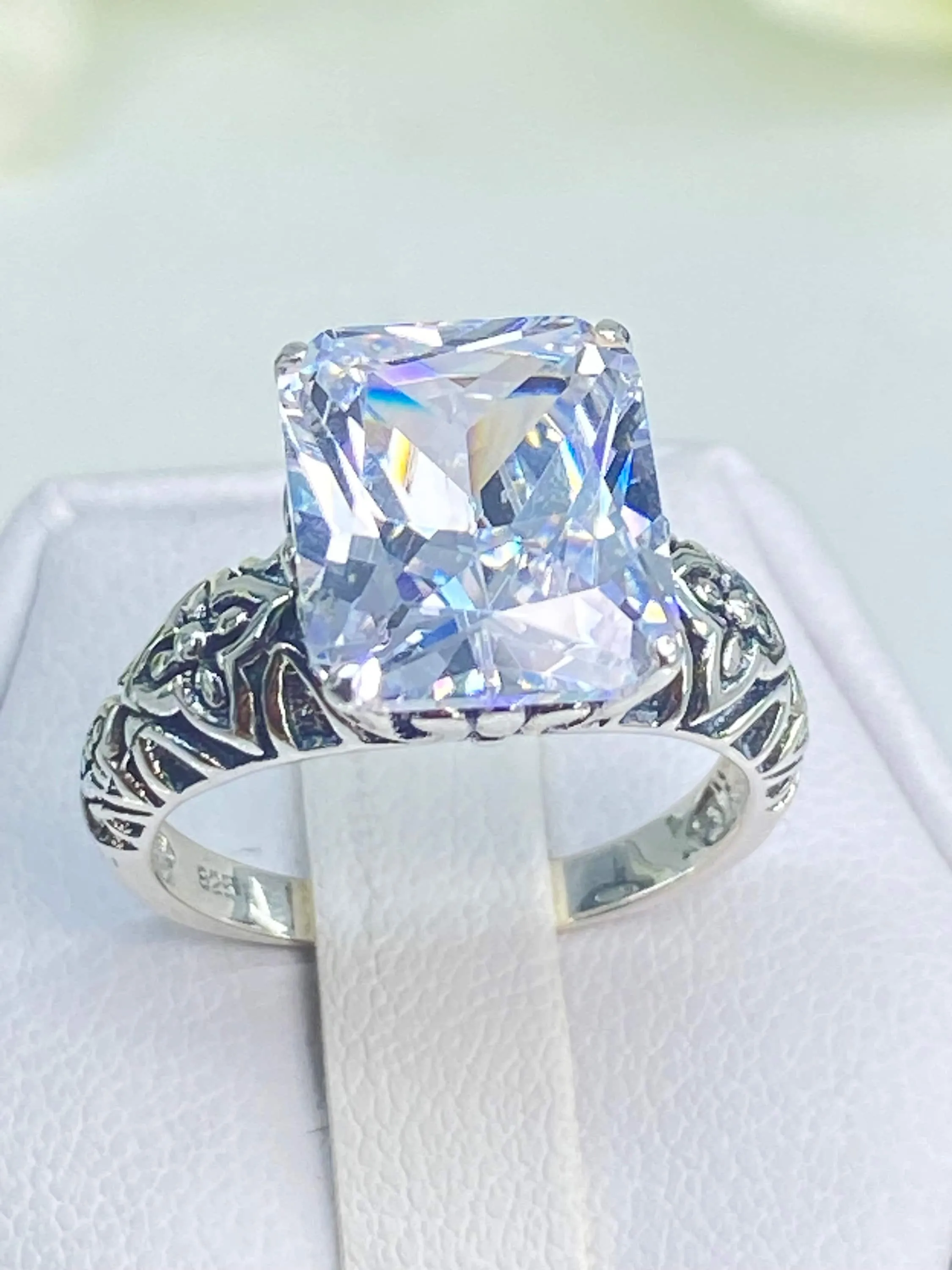 White CZ Ring, Size 7, 3ct White CZ Gem, Gothic Cross Filigree Ring, D107 - Ready to Ship