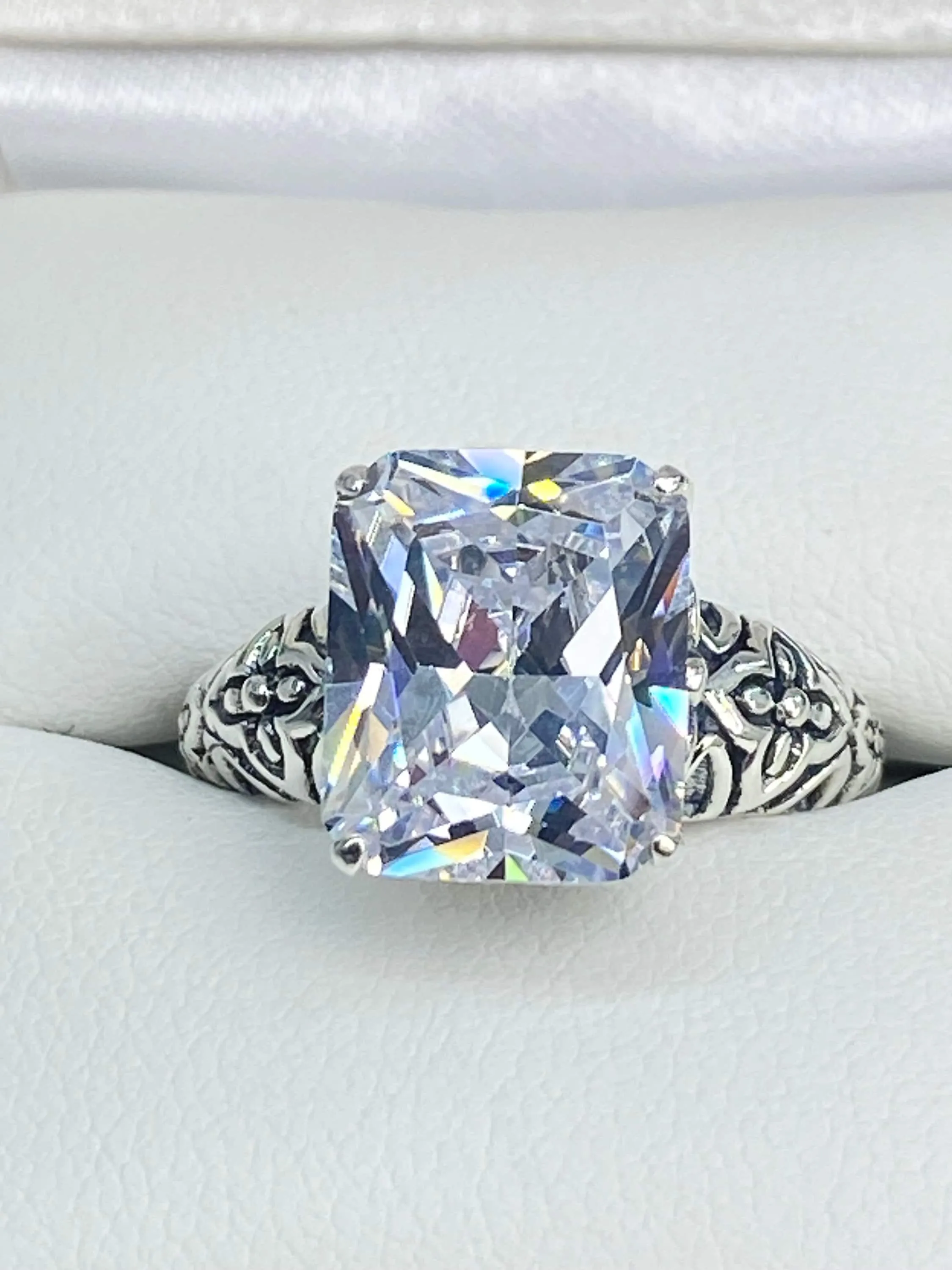 White CZ Ring, Size 7, 3ct White CZ Gem, Gothic Cross Filigree Ring, D107 - Ready to Ship