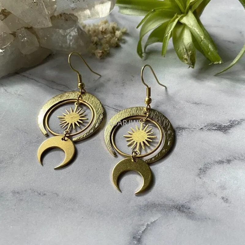 Witchy Hippie Geometric Crescent Moon Earrings Drop Phase Boho Halloween Statement Jewelry Minimalism Punk Women Gift VINTAGE