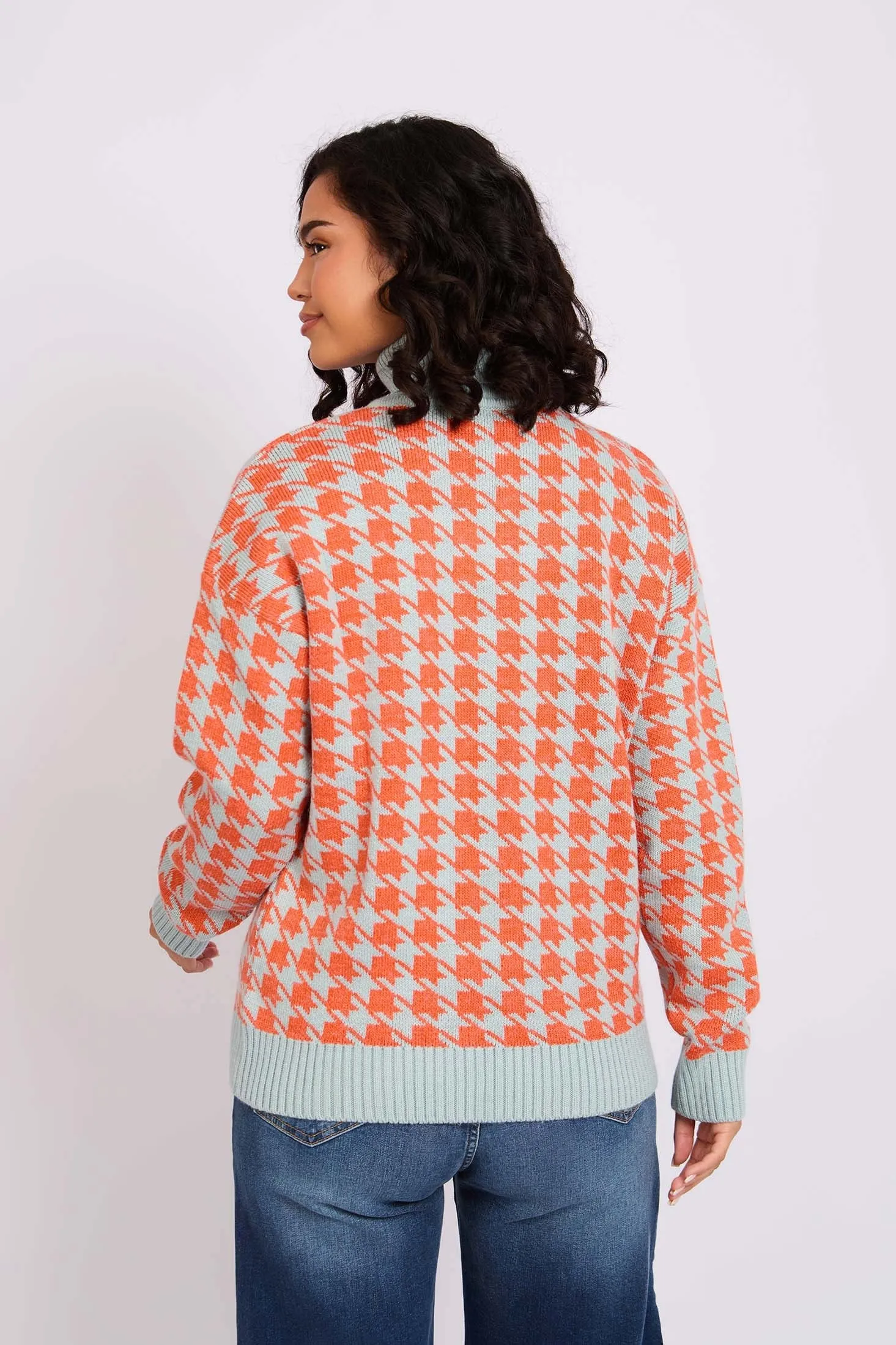 Women Pullover Loose Fit High Neck Grey