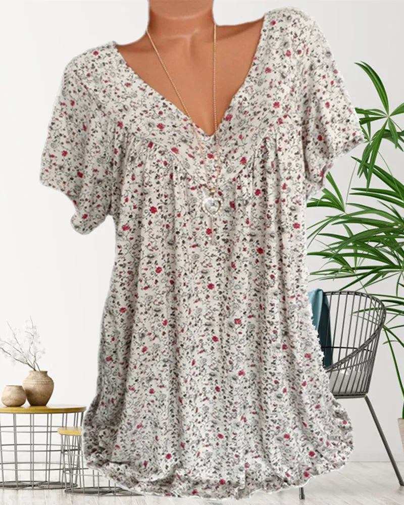 Women's Casual Floral V-neck Blouse | Loose