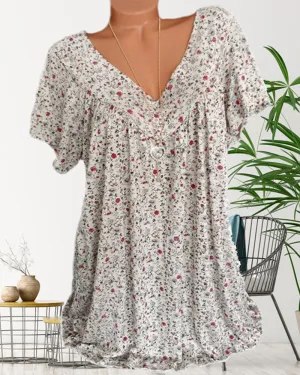 Women's Casual Floral V-neck Blouse | Loose