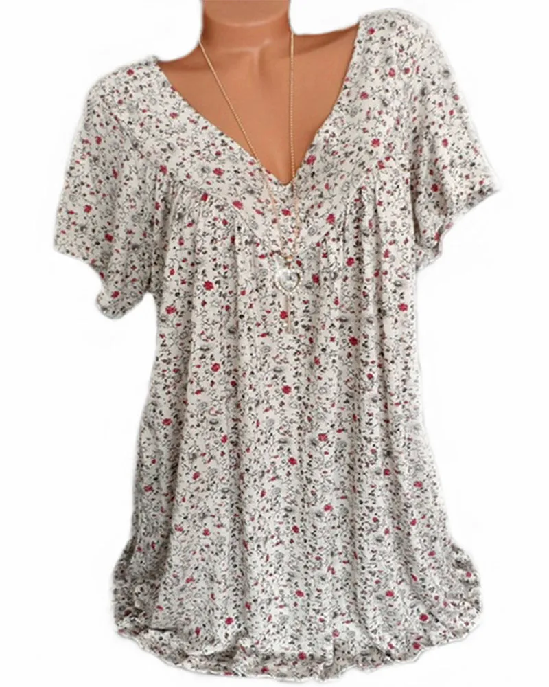 Women's Casual Floral V-neck Blouse | Loose