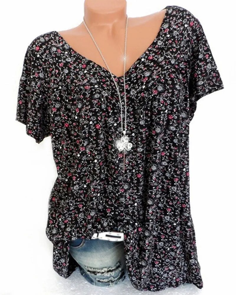 Women's Casual Floral V-neck Blouse | Loose