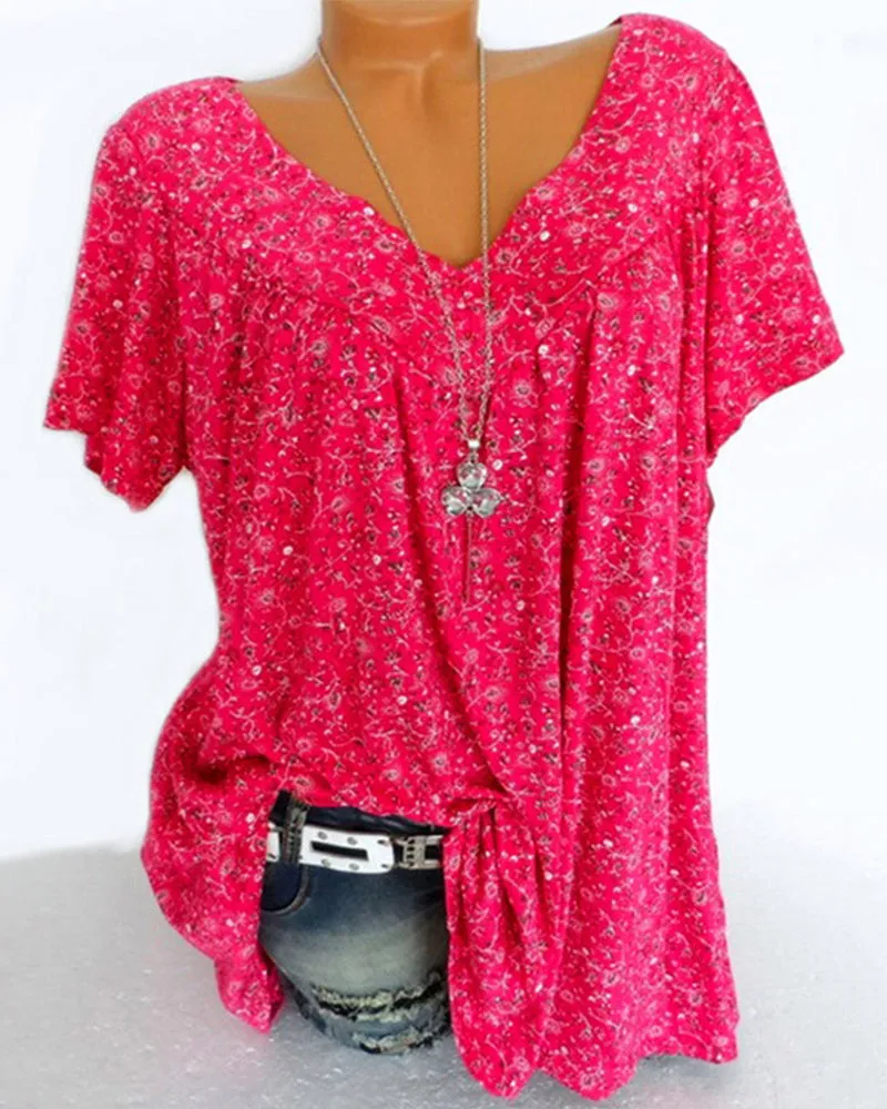 Women's Casual Floral V-neck Blouse | Loose