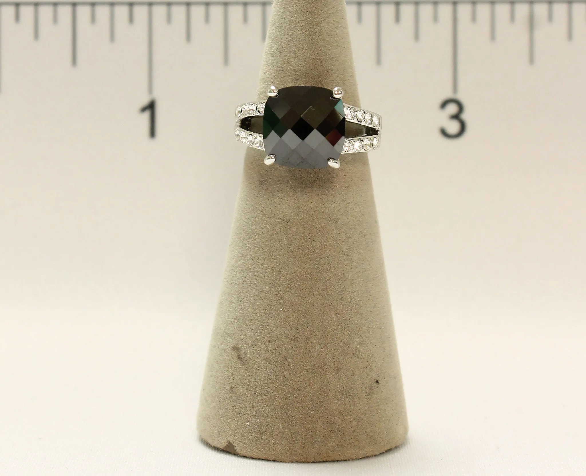 Women's Rhodium Plated Dress Ring Black and White CZ 111