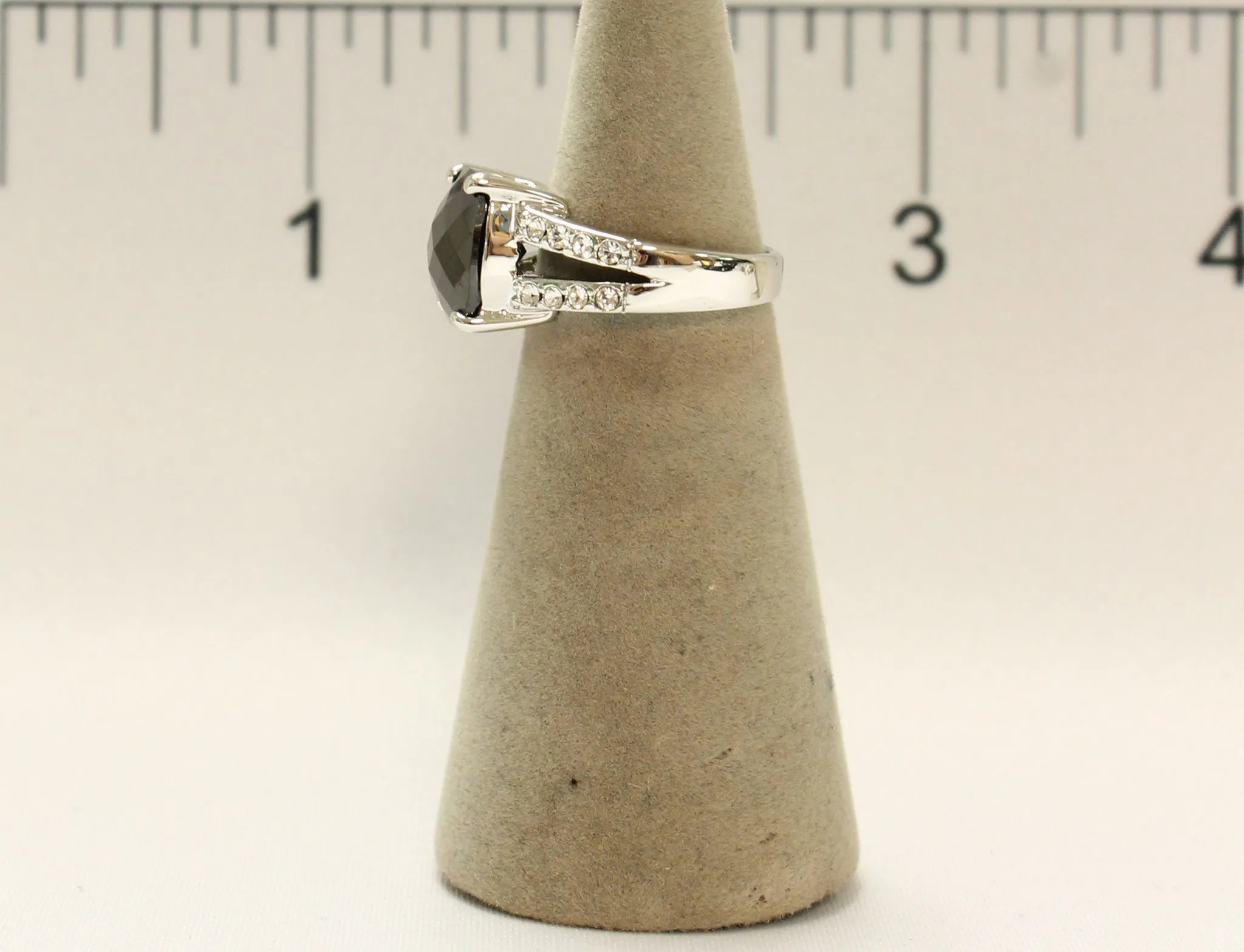 Women's Rhodium Plated Dress Ring Black and White CZ 111